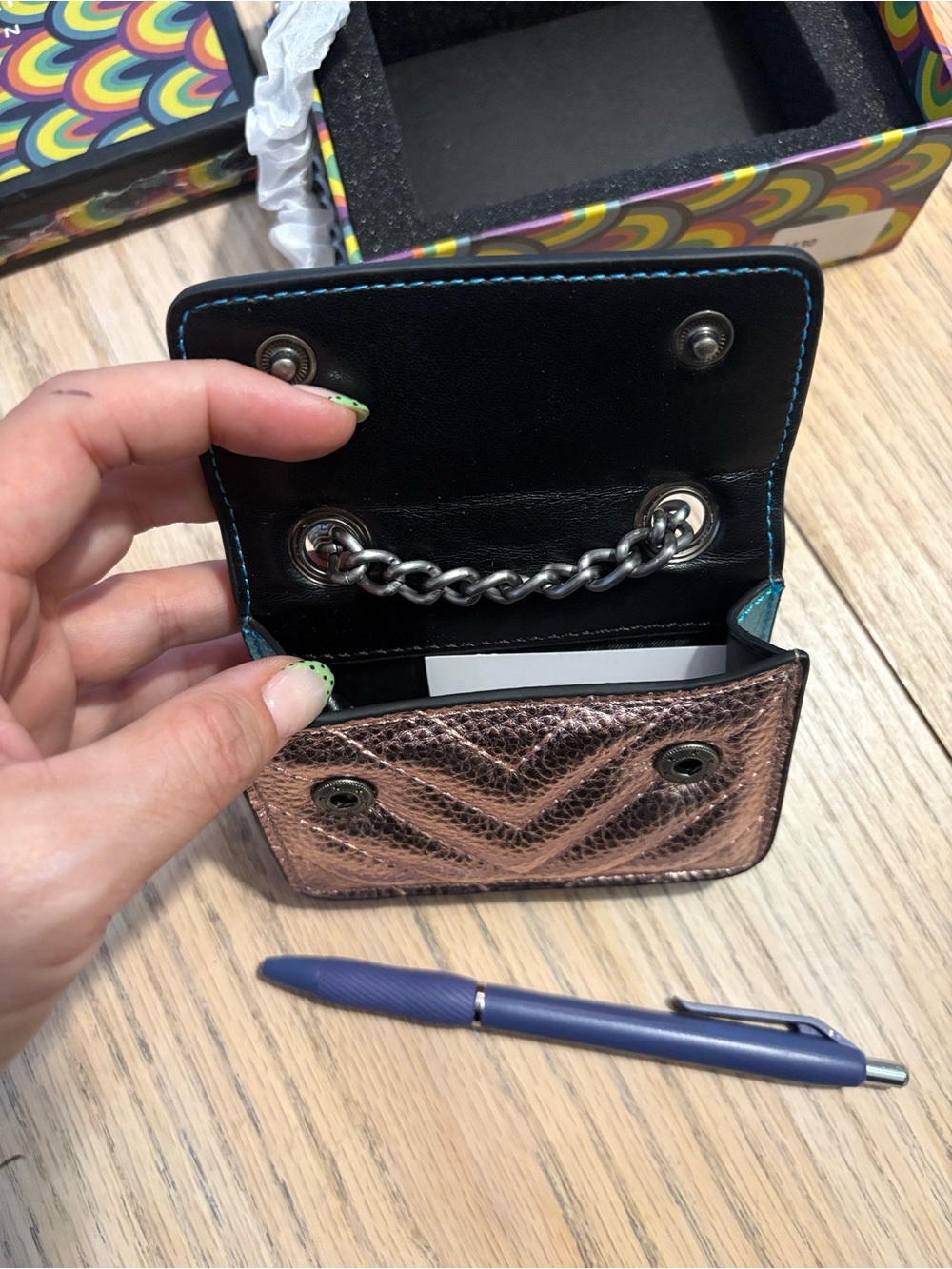 Kurt Geiger Metallic Copper, Silver & Teal Mini Chain Bag - Picture 10 of 11